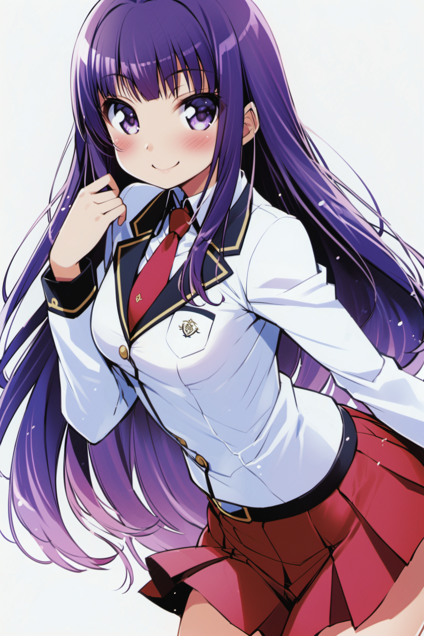 22351-3081856335-Kirishima Shouko, 1girl, solo, long hair, school uniform, red skirt, purple hair, red necktie,blush, smile, purple eyes, simple.png
